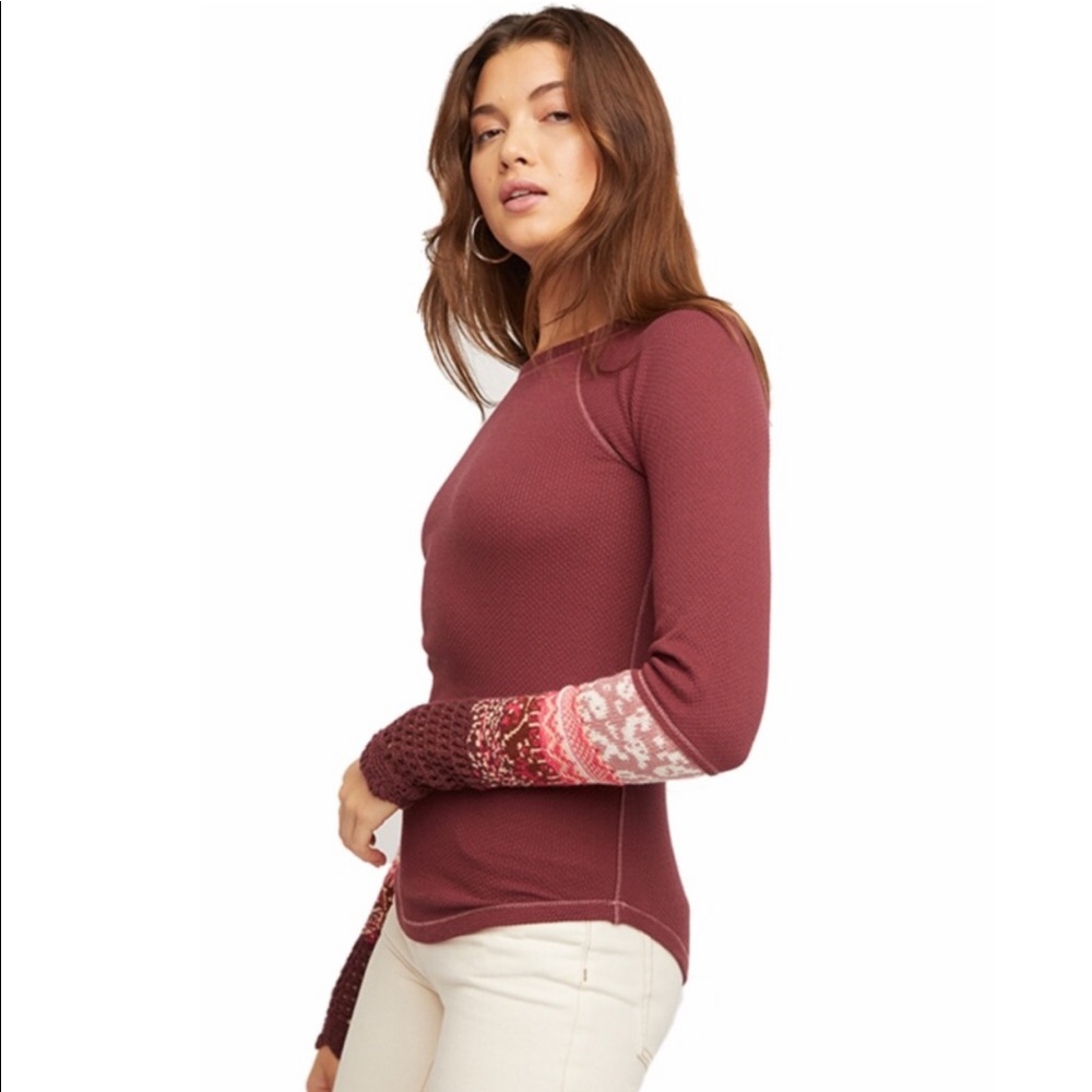 NEW Free People In The Mix Cuff Top in Rio Vino - Picture 5 of 13